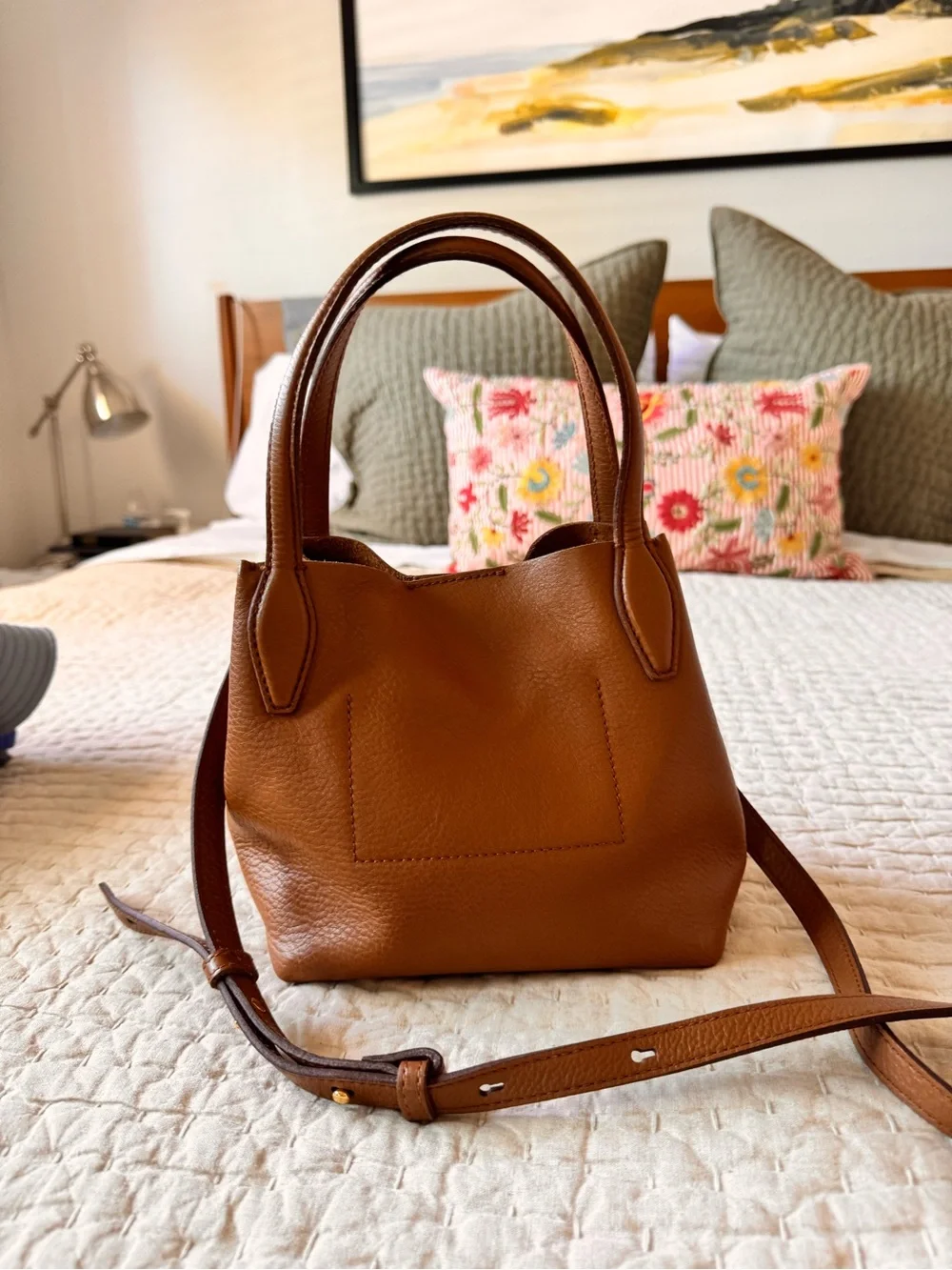 Madewell Mini Shopper Tote in Pebbled Leather, Sepia Brown, like new